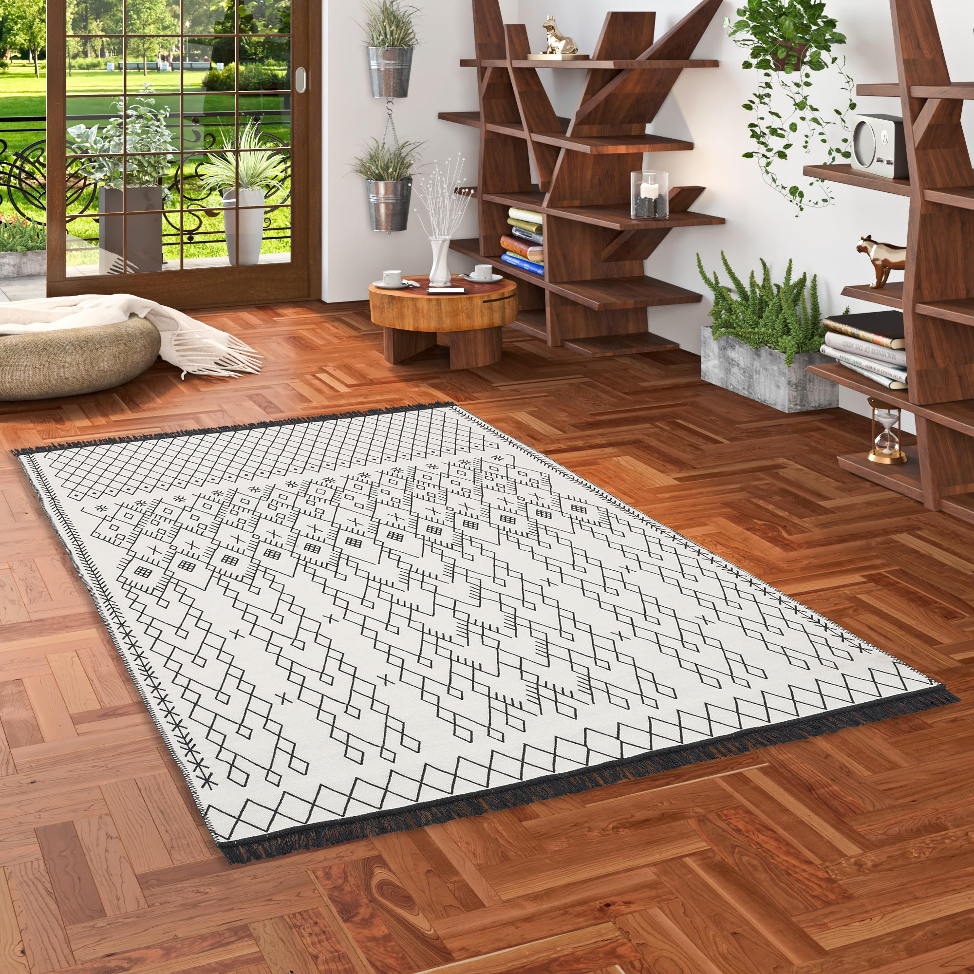 TEPPICH BEIDSEITIG ETHNO KELIM - Schwarz/Weiß, Textil (140/200cm) - Pergamon