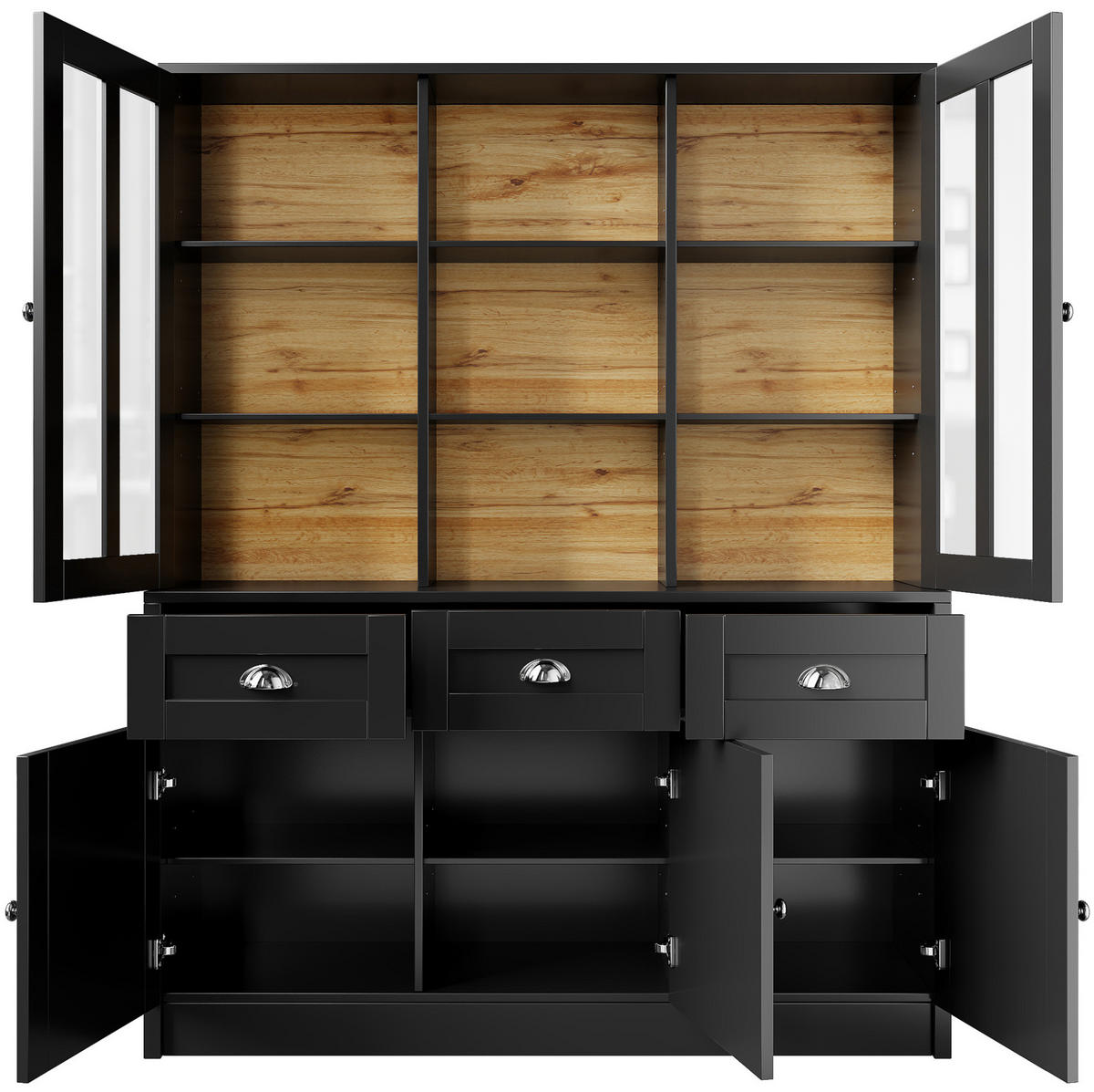 HOCHSCHRANK mit Acryltüren MDF Schwarz 3 Pakete - Schwarz, Holzwerkstoff (38.5/175/140cm) - Meubliv