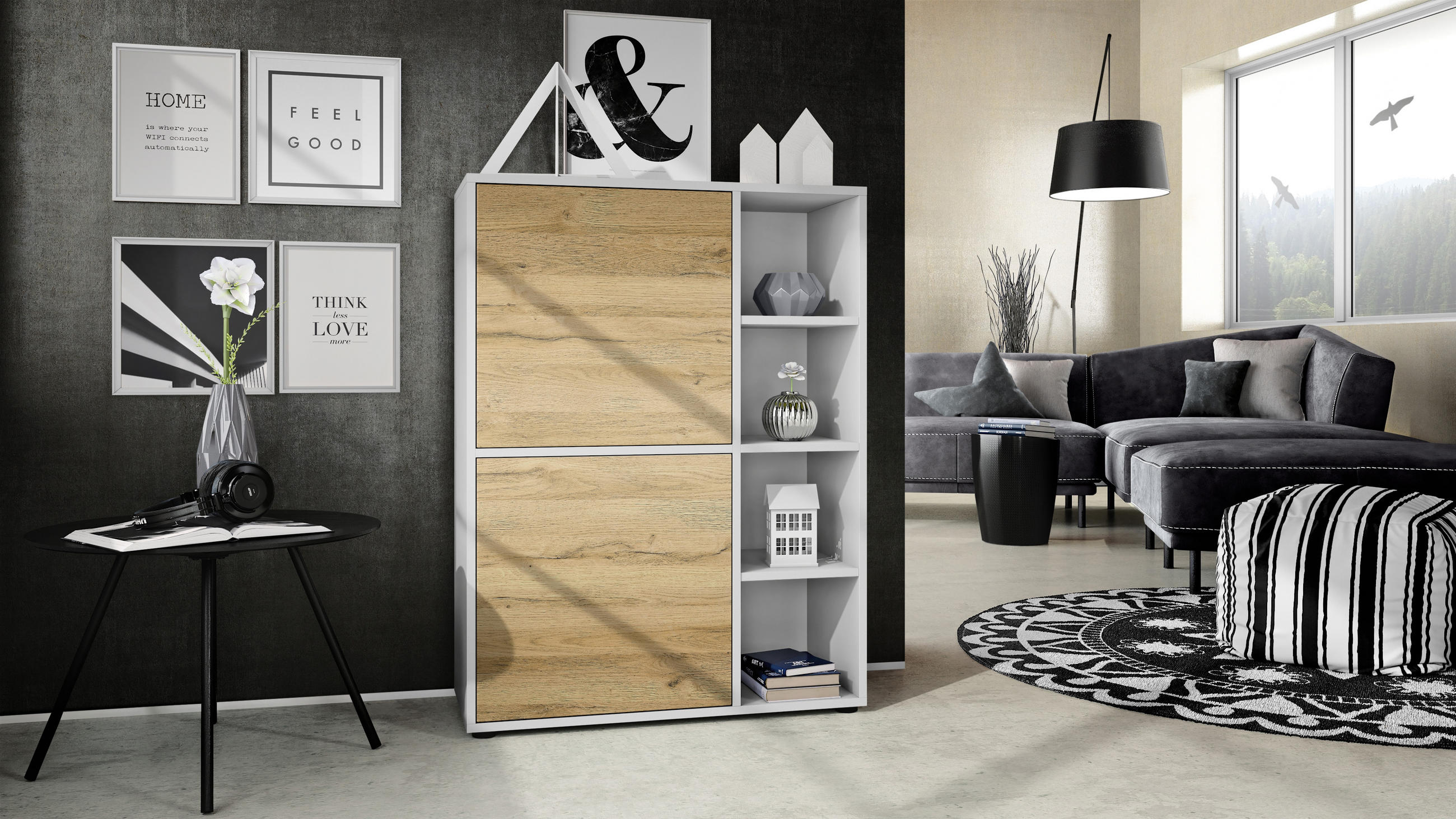 Thumbnail - Vladon Wohnzimmerset, Eiche, Holzwerkstoff, 214.5x105.5x35.5 cm, Wohnzimmer, Kommoden & Sideboards, Highboards