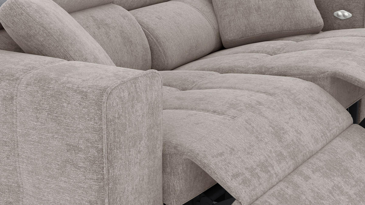 SOFA QUARTZ 3-Sitzer mit 2 Relaxfunktionen, beige - Beige/Silberfarben, Holzwerkstoff/Textil (204/80/102cm) - Courtois Laville