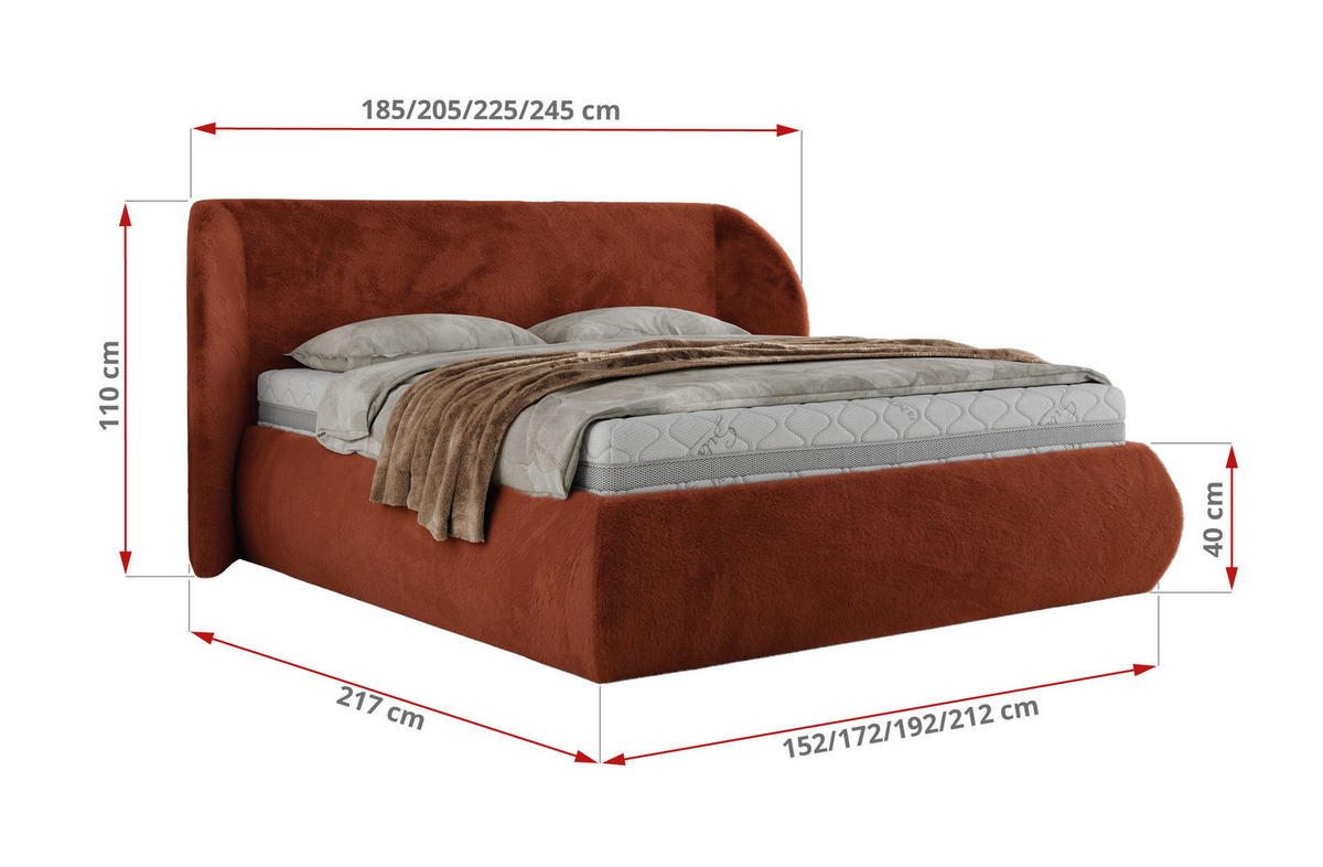 POLSTERBETT CAELA CLASSIC 180/200 - Orange Plüsch - ohne Matratze - Orange, Textil (180/200cm) - MKS