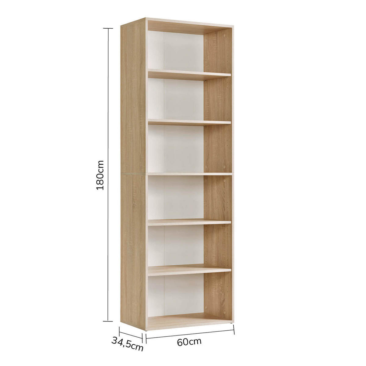 BÜCHERREGAL Der Bücherwurm - Sonoma Eiche, Holzwerkstoff (60/180/34.5cm) - Mokebo