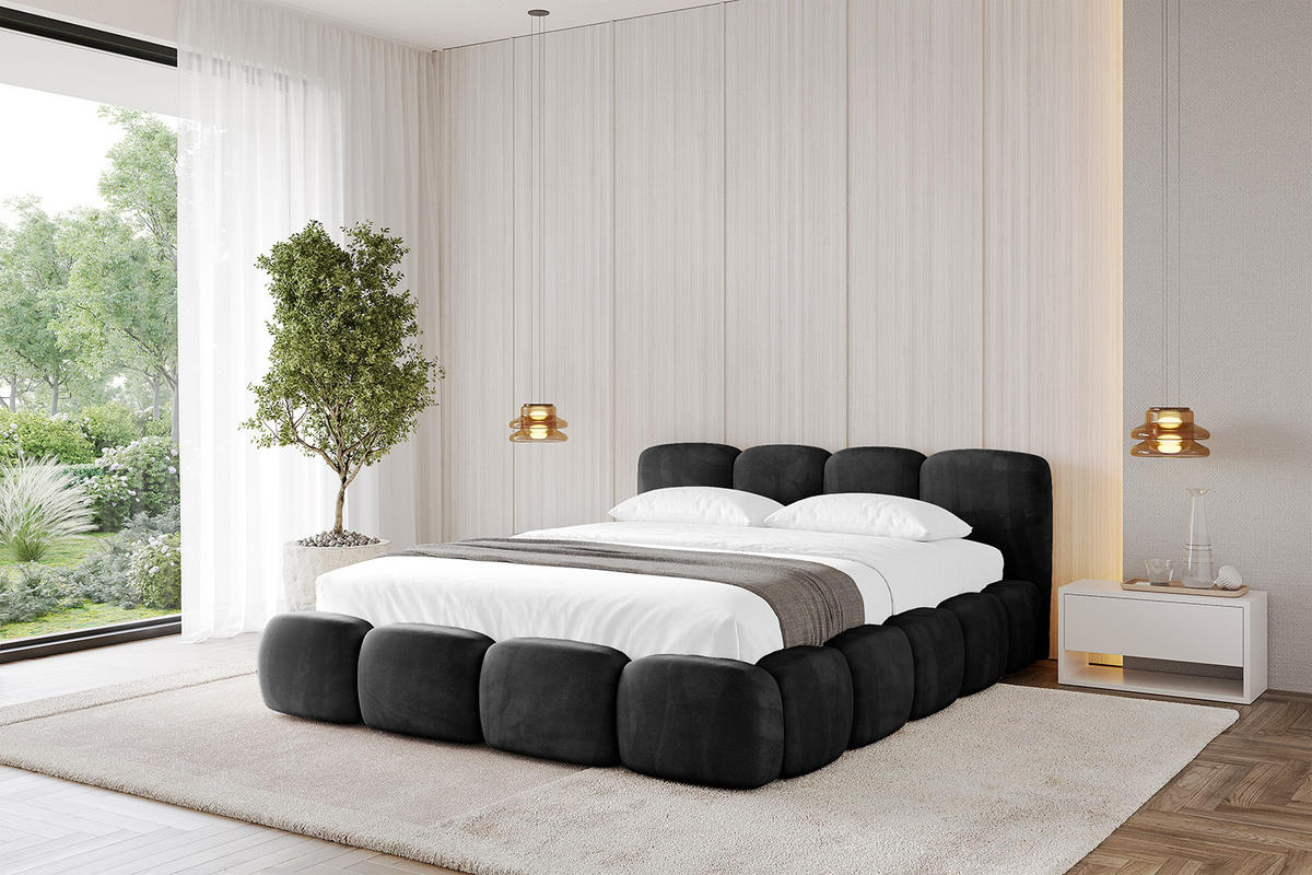POLSTERBETT mit Bettkasten und Lattenrost, Bett mit Matratze H3/H4 - KALA-v1 120x200 Schwarz - Schwarz, Holzwerkstoff/Textil (120/200cm) - ALTDECOR