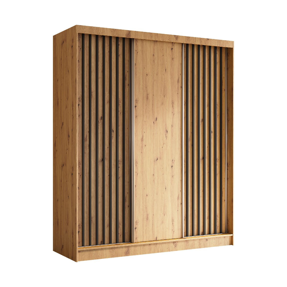 SCHWEBETÜRENSCHRANK Erika 180 cm mit Lamellen ohne Spiegel 3-türig, Artisan, Artisan, Lamelle schwarz - Schwarz/Braun, Kunststoff (180/216/51cm) - Margaret Hadas24