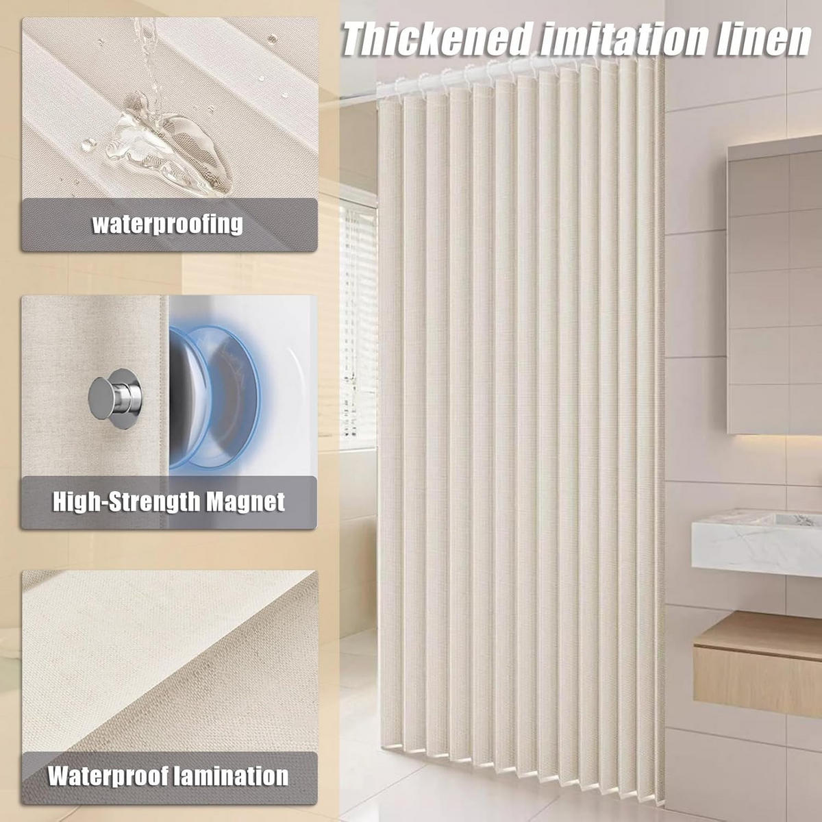 DUSCHVORHANG – Breite 180 x Höhe 200 cm – Beige – Inklusive Metallhaken - Beige, Textil (180/200cm)