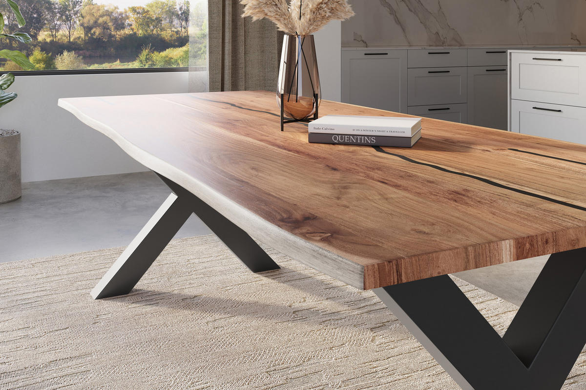 ESSTISCH POLLY - Beige/Schwarz, Holz/Metall (100/260/77cm) - SAM