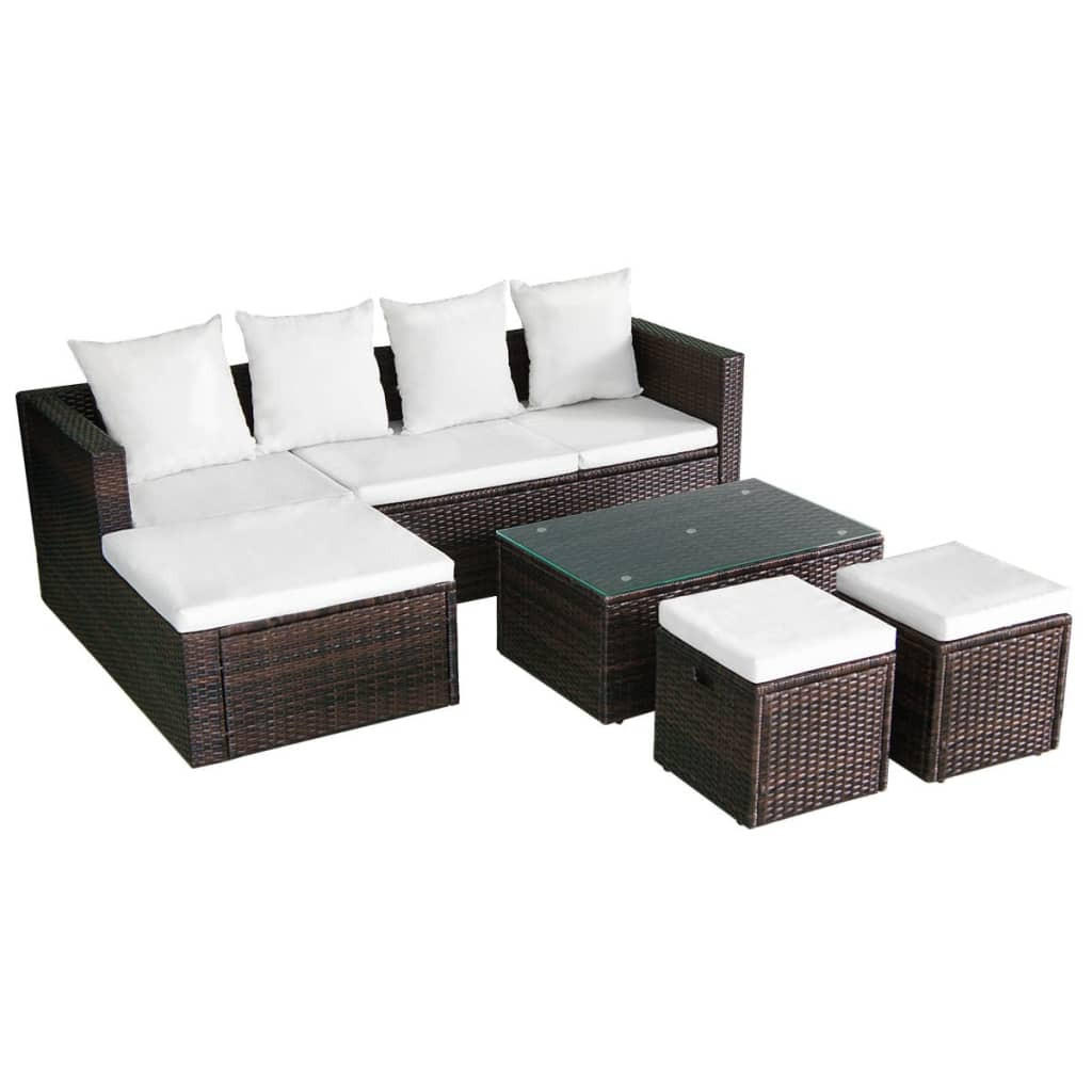LOUNGEGARNITUR mit Auflagen und Couchtisch, aus Poly Rattan, Braun, 4-teiliges Set - Creme/Braun, Kunststoff/Textil - vidaXL
