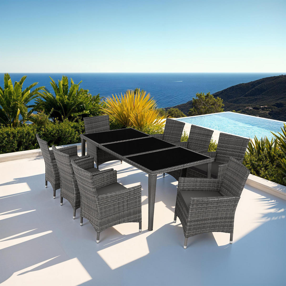 RATTAN-SITZGRUPPE aus Aluminium Menorca, inklusive Schutzhülle, grau - Grau, Kunststoff - tectake