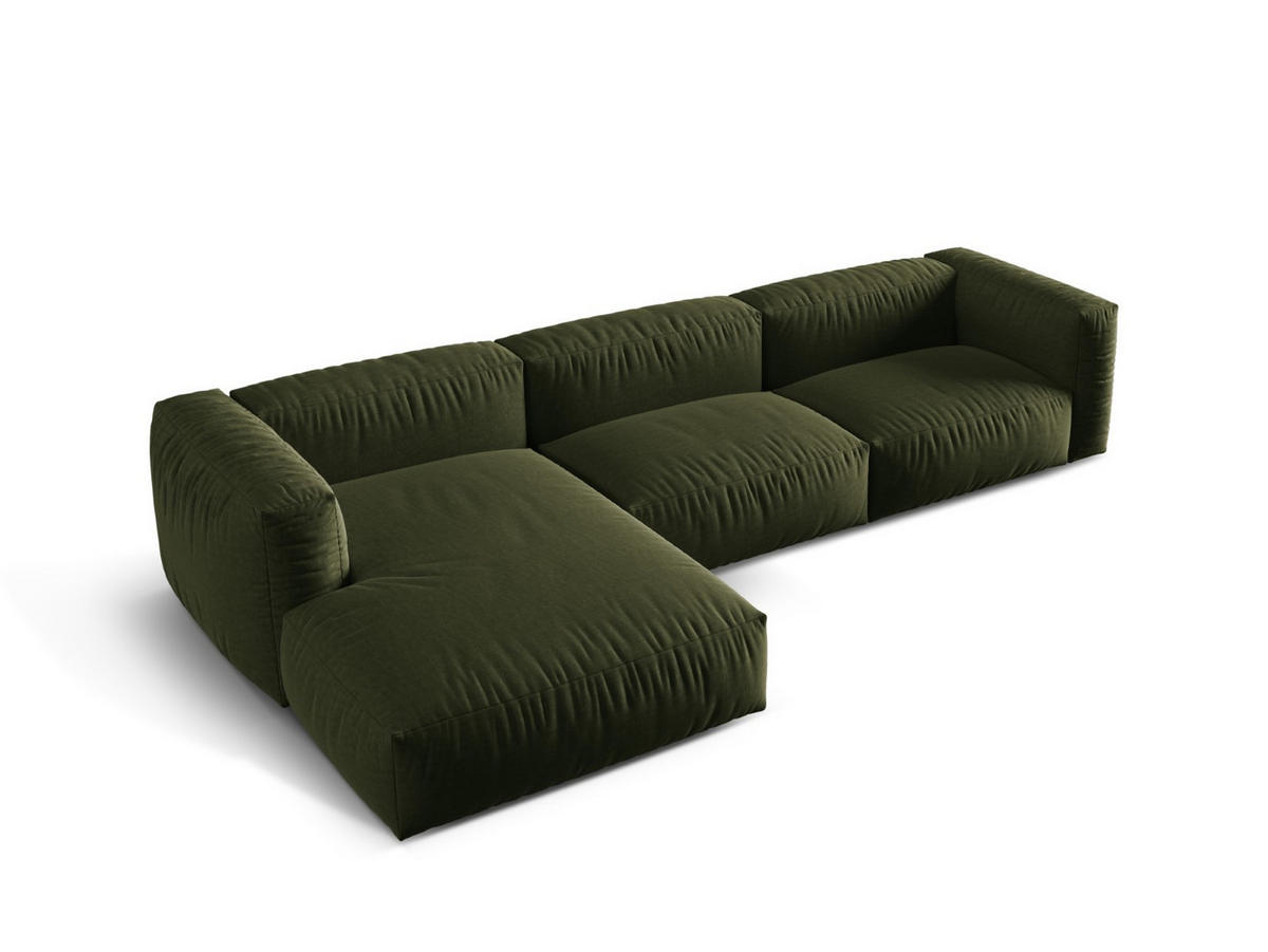 ECKSOFA modular links Martina aus strukturiertem Stoff grün 3 Sitzplätze - Grün, Textil (176/332cm) - Micadoni