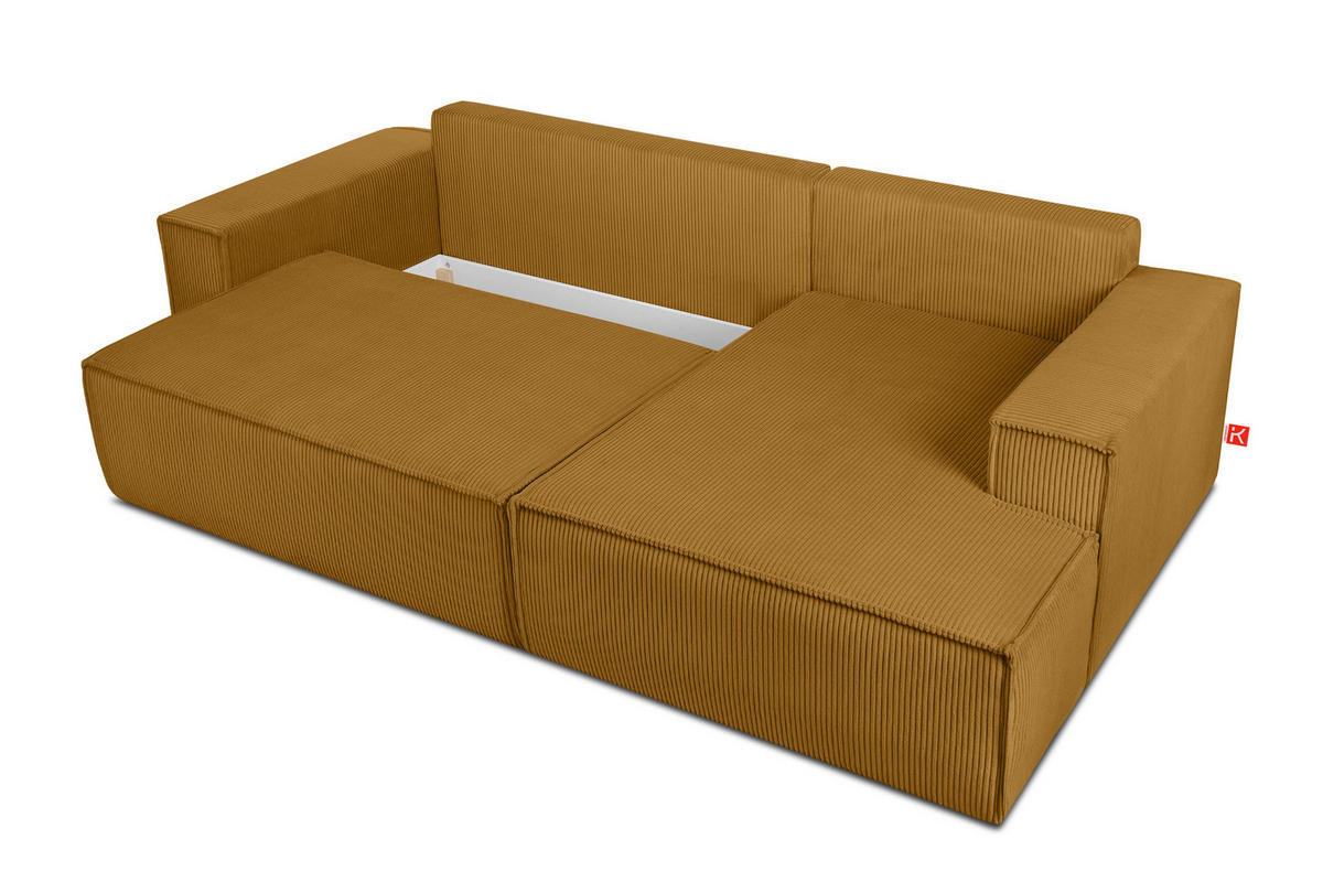 ECKSCHLAFSOFA-RECHTS NAPI in Pet Friendly Cord-Stoff, gelb - Gelb/Schwarz, Textil (262/148cm) - KONSIMO®