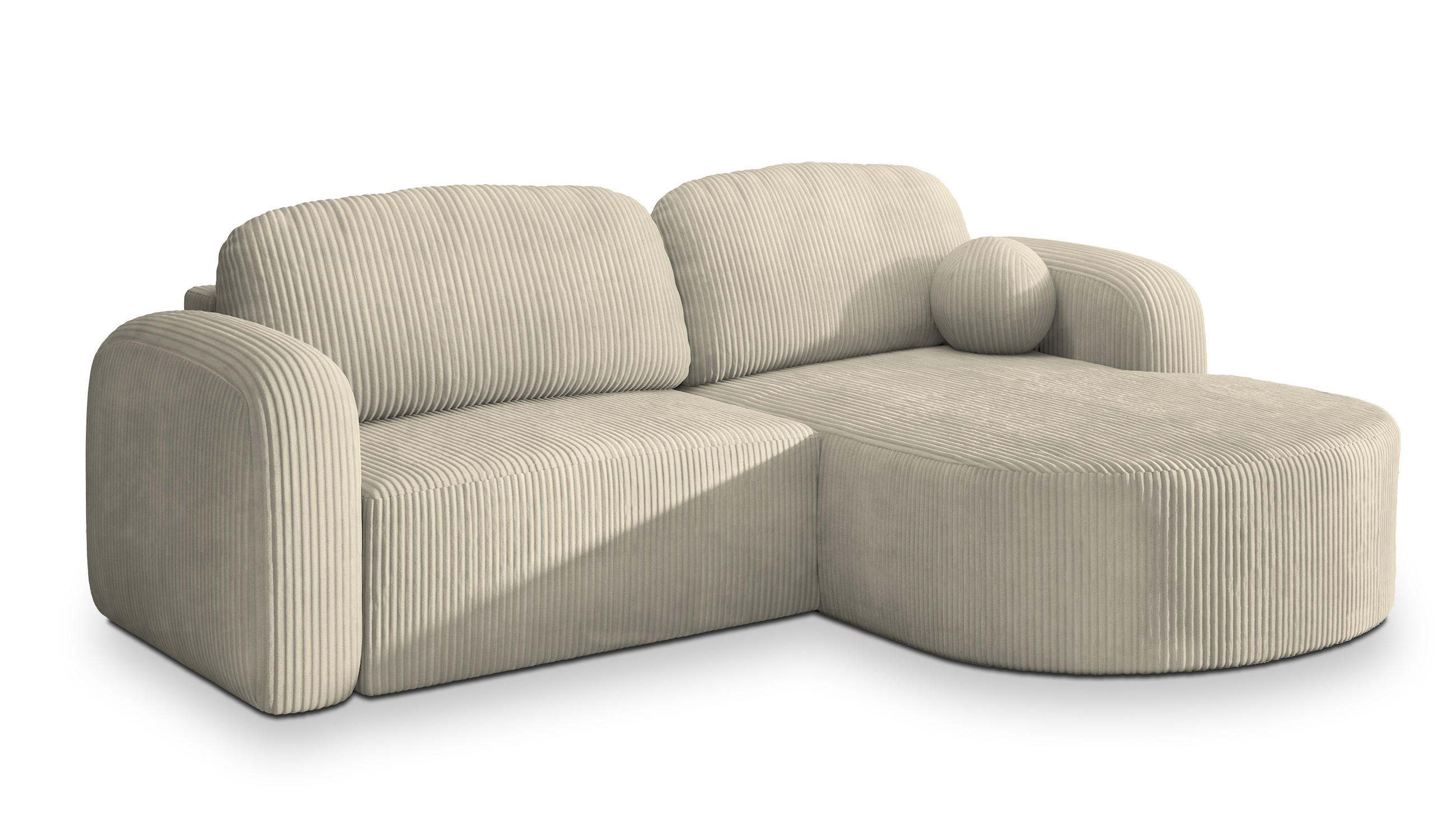 ECKSOFA AMILIA P R-S Creme Kordstoff mit Schlaffunktion - Creme, Holz (263/174cm) - MASSENO
