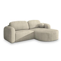 ECKSOFA AMILIA P R-S Creme Kordstoff mit Schlaffunktion - Creme, Holz (263/174cm) - MASSENO