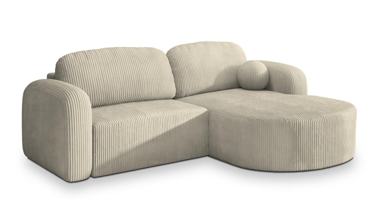 ECKSOFA AMILIA P R-S Creme Kordstoff mit Schlaffunktion - Creme, Holz (263/174cm) - MASSENO