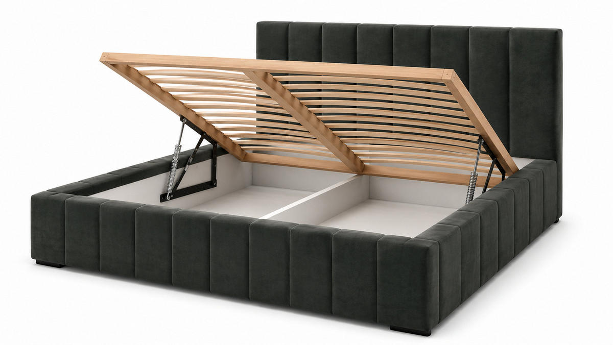 MARPUR Polsterbett NERO 180x200 cm mit Bettkasten und Lattenrost, Grau - Chromfarben/Grau, Holz/Holzwerkstoff (180/200cm) - Marpur