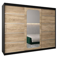 SCHWEBETÜRENSCHRANK 200/250/62 3-türig - Silberfarben/Schwarz, Holz/Kunststoff (250/200/62cm) - Abiks Möbel
