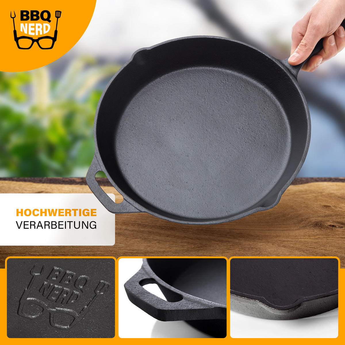 GRILLPFANNE Gusseisen Ø25cm 2600g mit Griff - Pfanne Gusspfanne - Schwarz, Metall (26.5/6/44.5cm) - BBQ Nerd