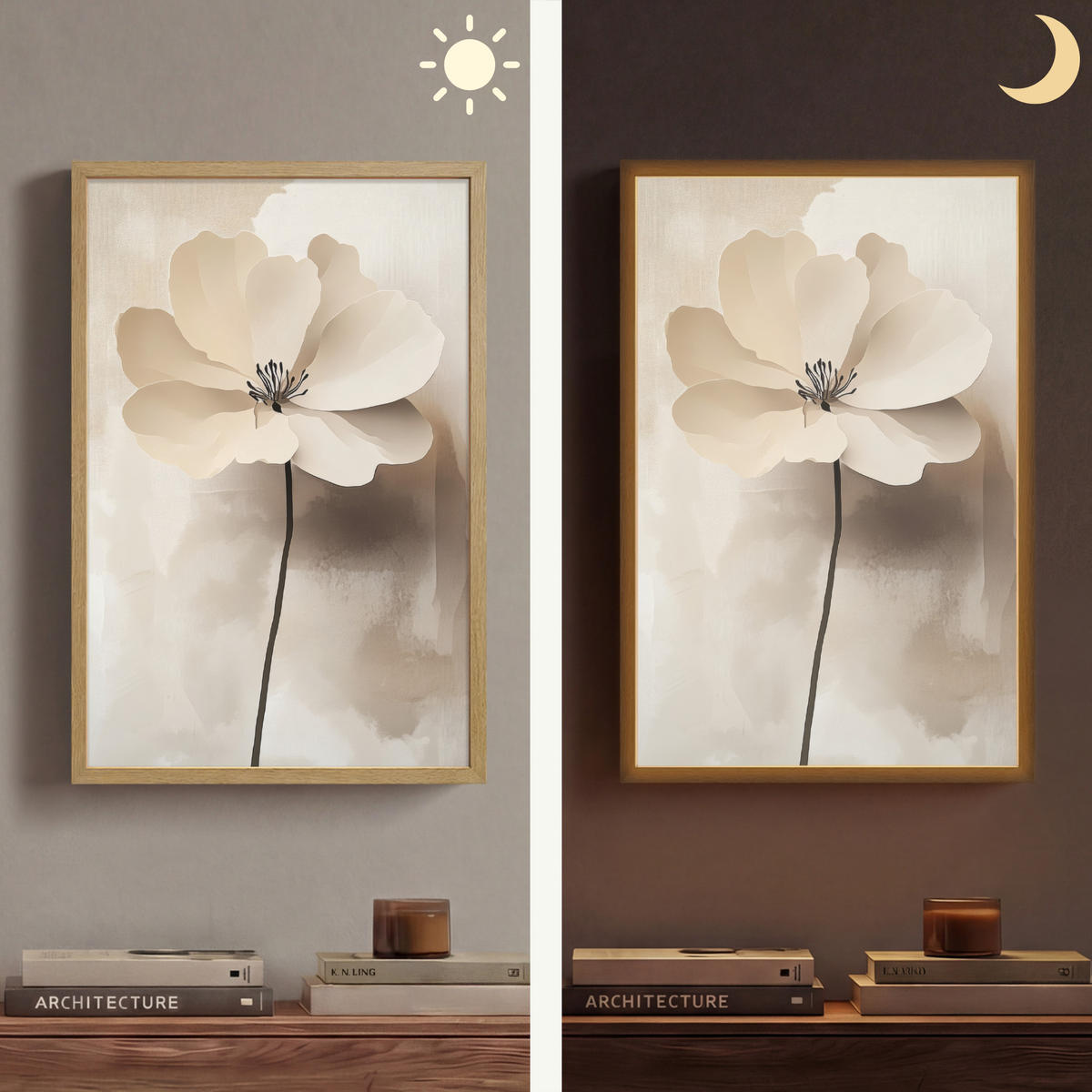 NÁSTĚNNÁ LAMPA S AKUMULÁTOREM Květina - béžová - barva - stín 40x60 cm - béžová, kompozitní dřevo (40/60/8cm) - OnlyWow