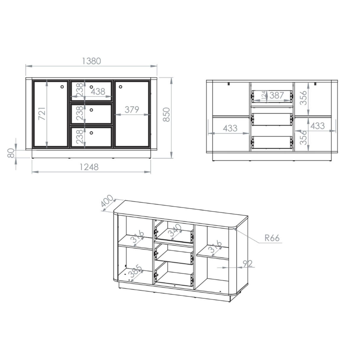 KOMODA Vilavio kašmír/dekor dub tmavý 138 cm - tmavě hnědá/šedohnědá, kov/kompozitní dřevo (138/85/40cm) - Selsey