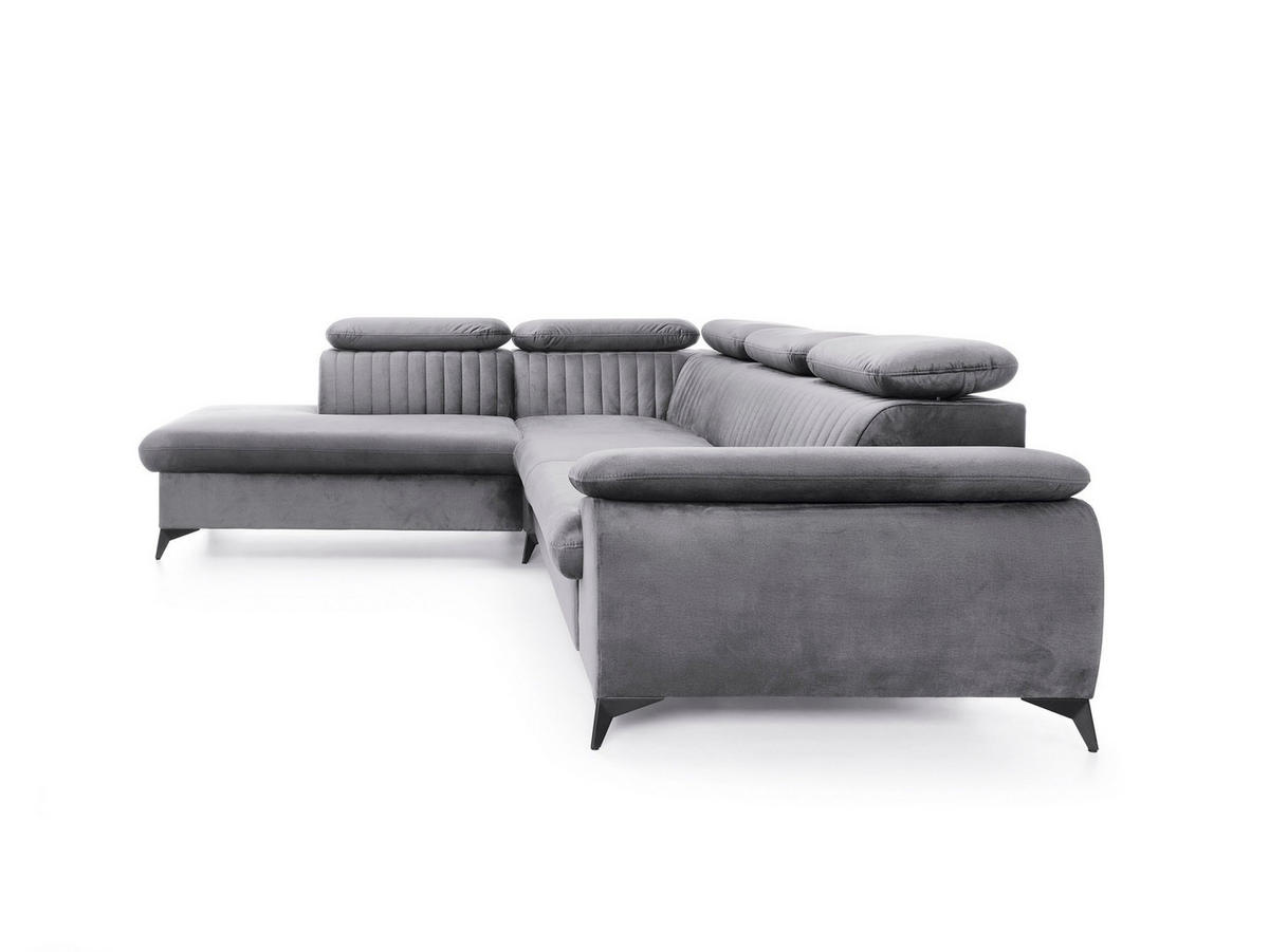 ECKSOFA FIORE Grau Velours-Stoff mit Schlaffunktion - Grau, Holz (275/221cm) - MASSENO