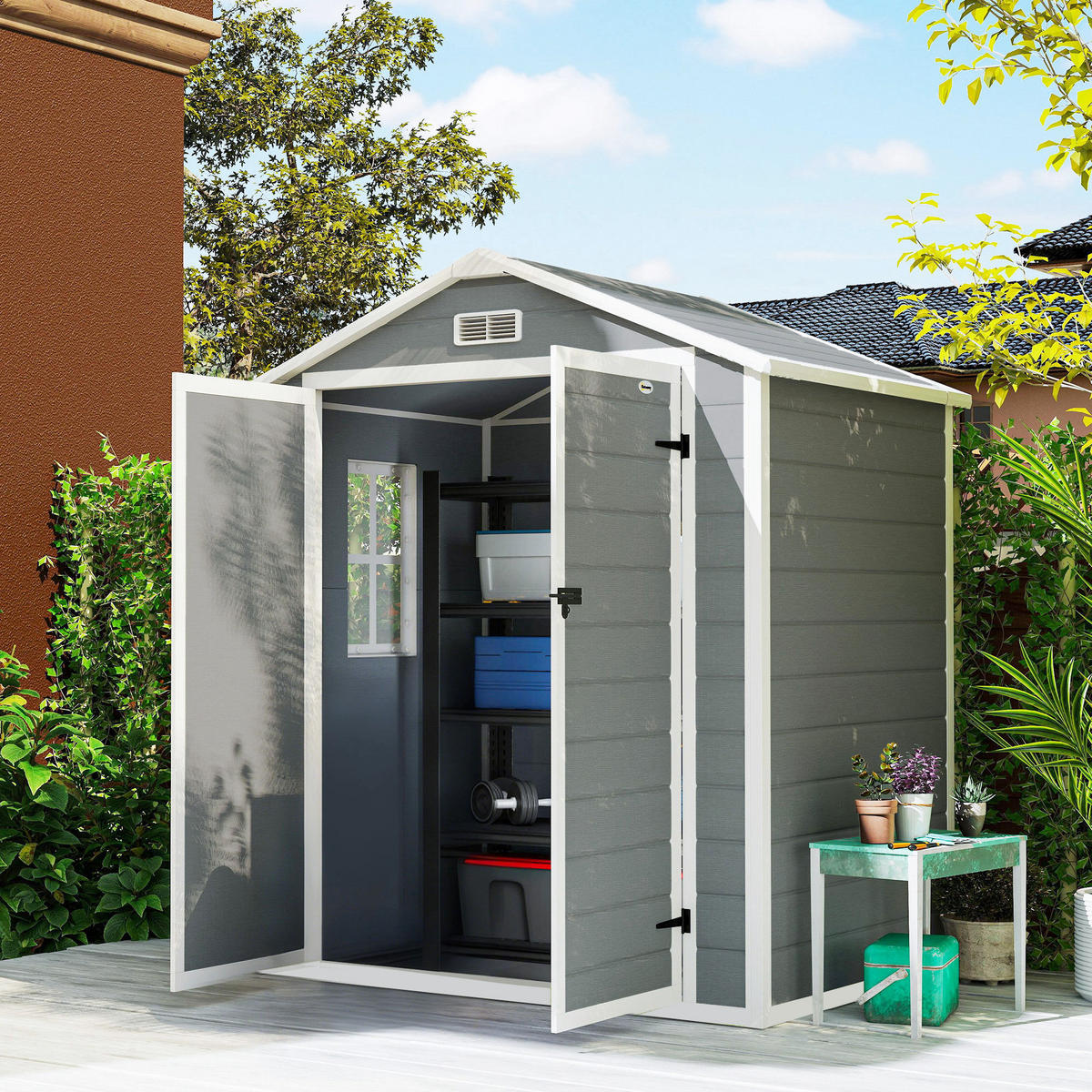 GERÄTEHAUS mit Pultdach 183 x 134 cm Gartenhaus mit Fenster für Garten Grau - Grau, Metall (134/210/183cm) - Outsunny