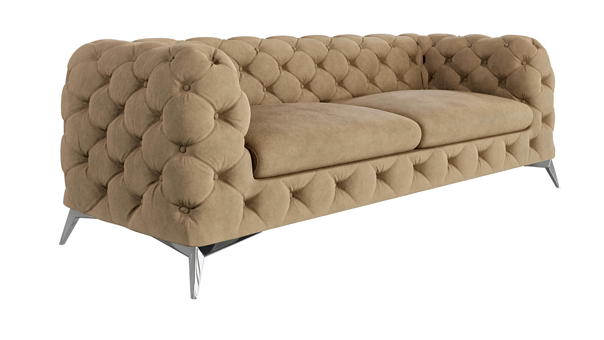 CHESTERFIELD-SOFA 3-Sitzer Laura Beige Samt - Beige/Silberfarben, Holz/Textil (225/75/100cm) - S-Style Möbel