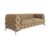 CHESTERFIELD-SOFA 3-Sitzer Laura Beige Samt - Beige/Silberfarben, Holz/Textil (225/75/100cm) - S-Style Möbel