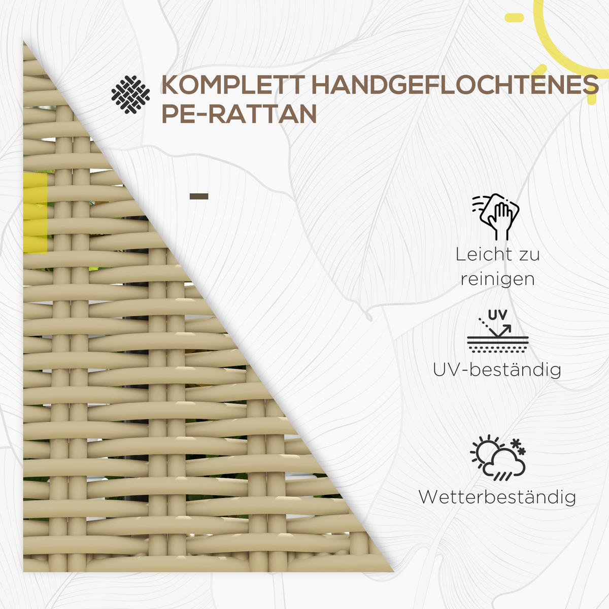 POLYRATTAN Sitzbank bis 250 kg belastbar, für Balkon, Terrasse, Metall, Khaki - Braun, Kunststoff (66/80/132cm) - Outsunny