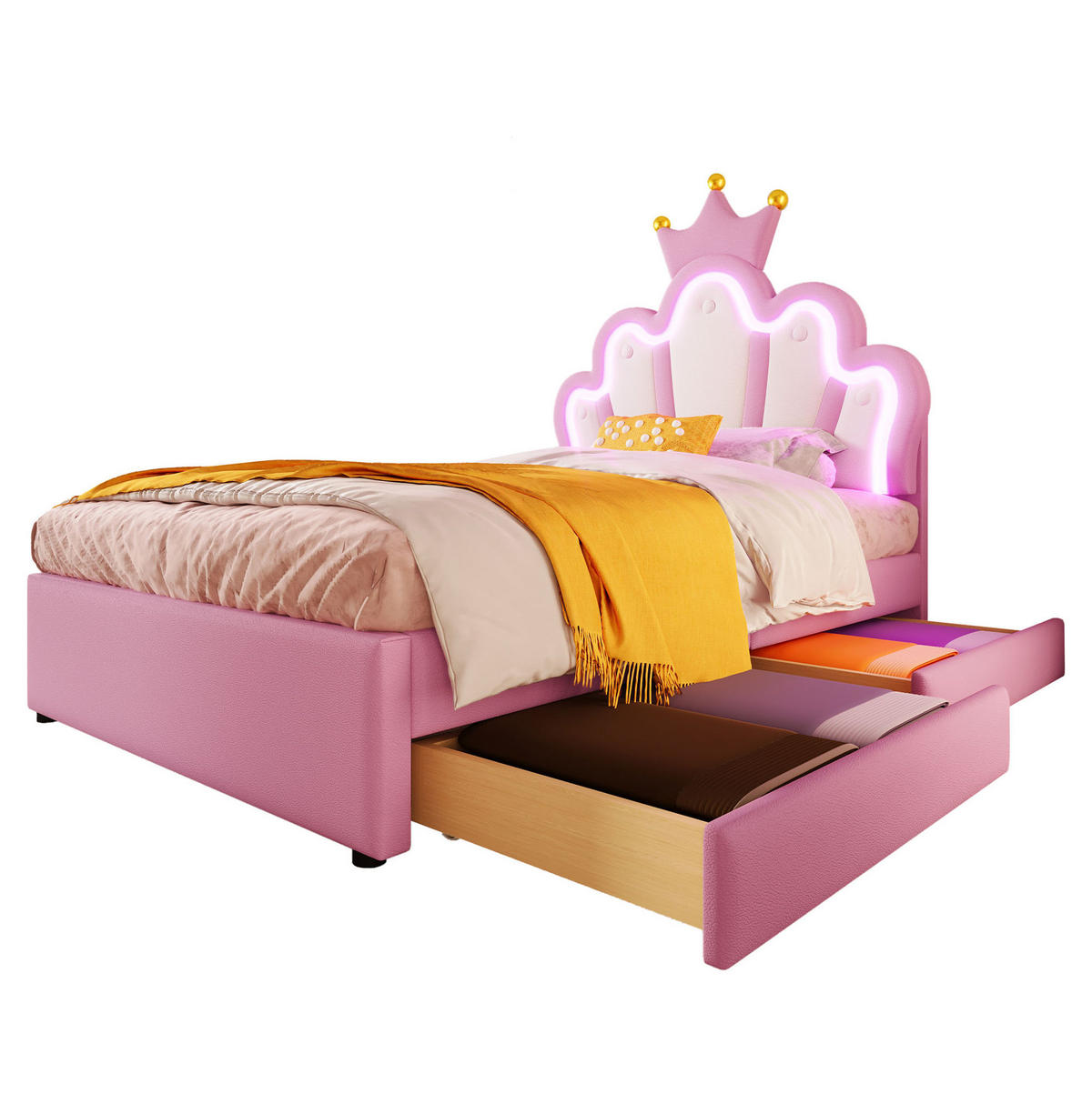 POLSTERBETT mit 2 Schubladen 90x200 cm PU Pink - Pink, Holz (90/200cm) - Meubliv