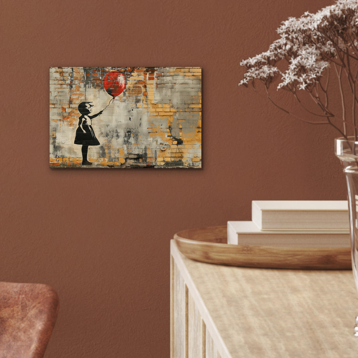 KOVOVÝ OBRAZ Graffiti - Banksy - Dievča - Street art 30x20 cm - piesková, kov (30/20cm) - MuchoWow