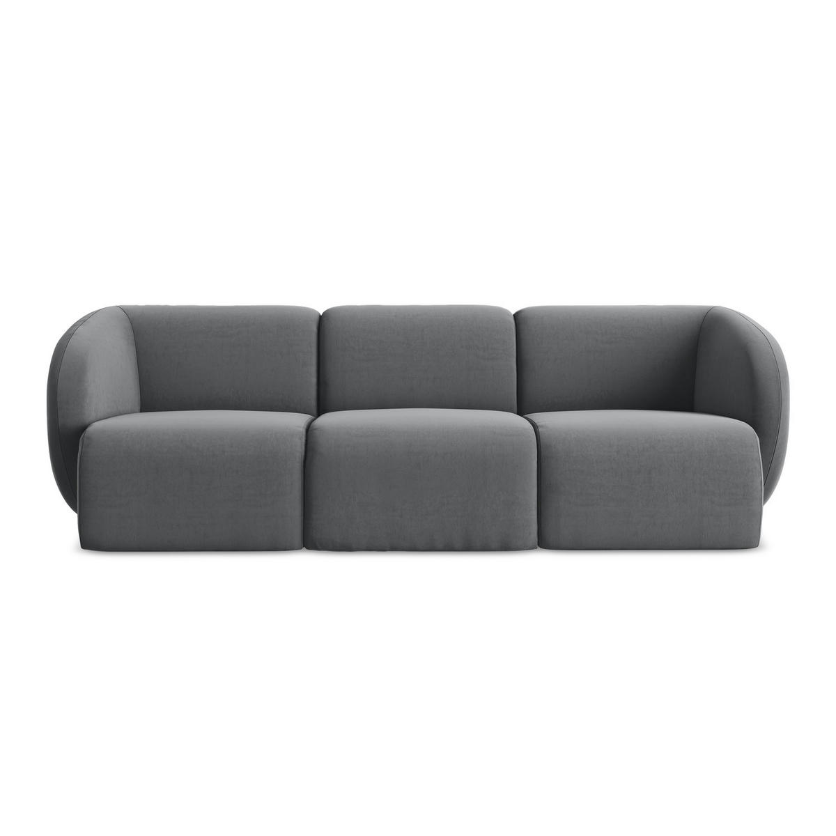 3-SITZER SOFA Samt Stoff Grau - Edelstahlfarben/Schwarz, Holzwerkstoff/Kunststoff (244/75/94cm) - LaMiaSofa