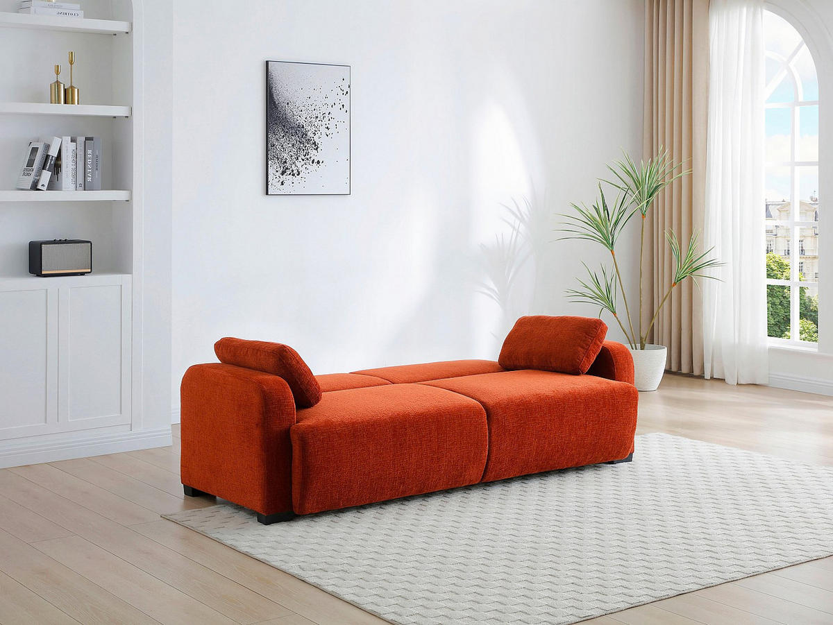 3-SITZER Schlafsofa Clic-Clac - Chenille-Stoff - Terrakotta - LOMARIO - Braun, Textil (213/85/93cm) - Vente-Unique