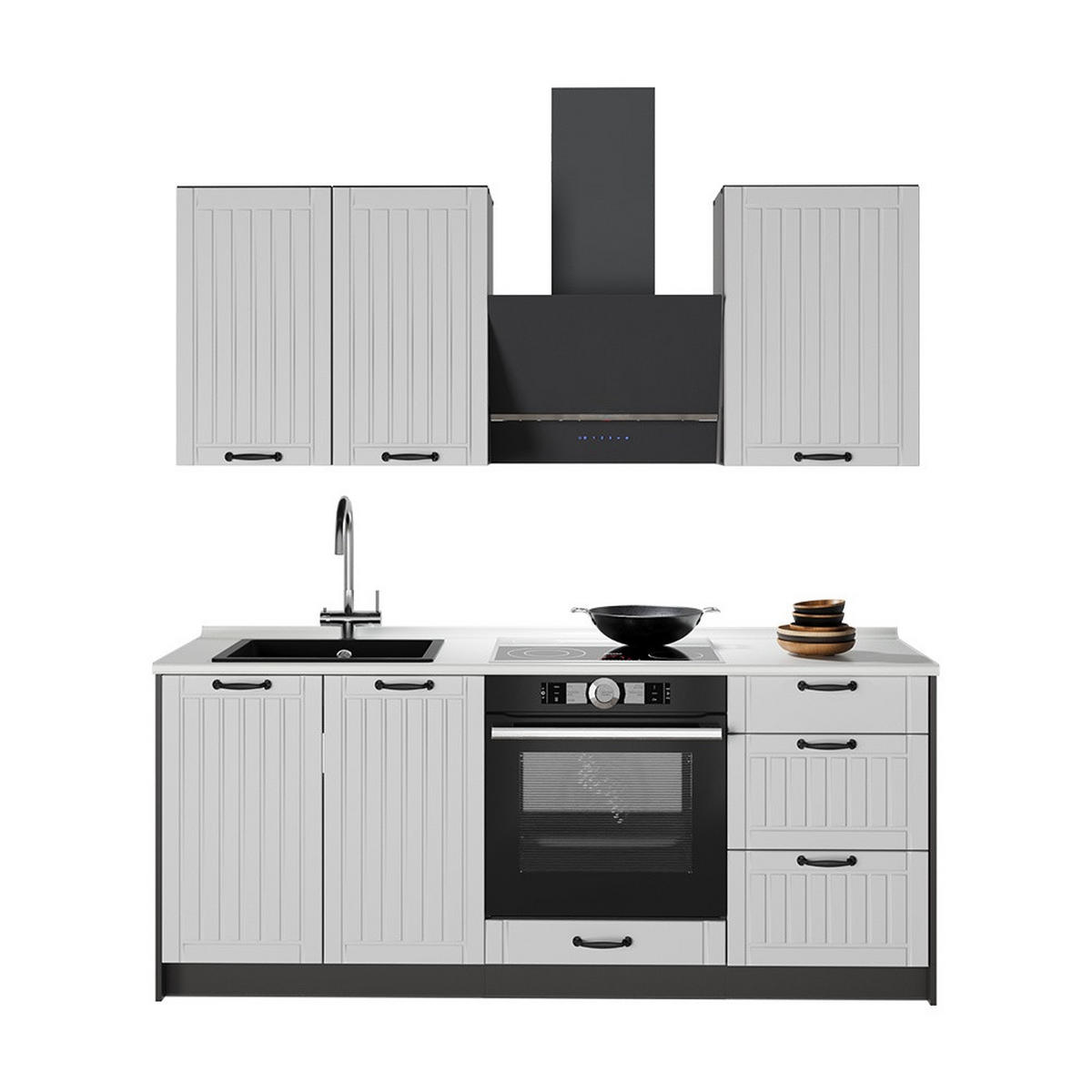 SINGLEKÜCHE Fame-Line, Weiß Landhaus/Anthrazit, 190 cm, AP Eiche - Anthrazit/Weiß, Holzwerkstoff (190/206.8/60cm) - Vicco