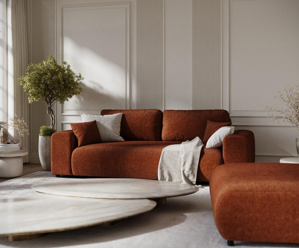 3-SITZER-SOFA Zanzibar Dunkelorange Chenille - Dunkelorange/Schwarz, Holz/Holzwerkstoff (213/79/108cm) - Maison de Reve