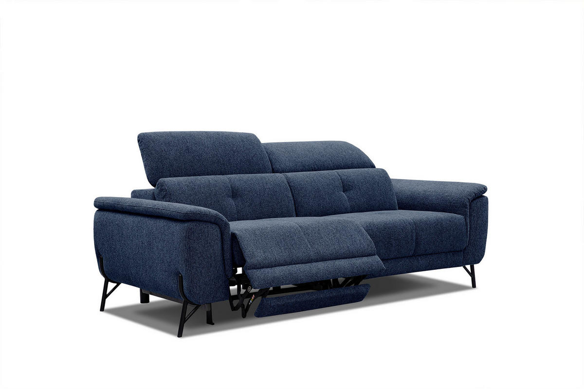 SOFA AVENA 3-Sitzer mit 1 Relaxfunktion, dunkelblau - Dunkelblau, Holzwerkstoff/Textil (204/80/108cm) - Courtois Laville