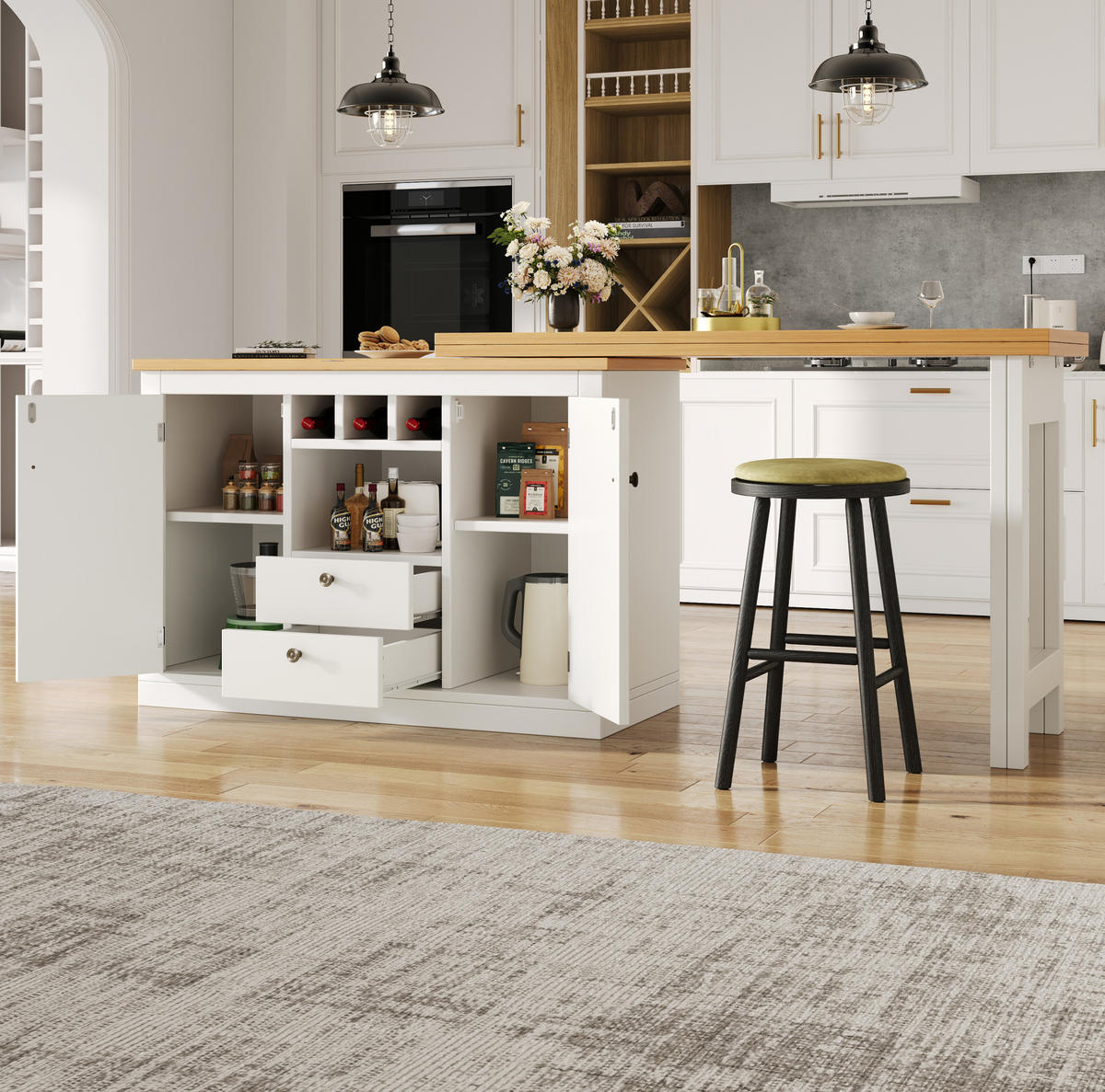 BARTISCH ausziehbar 120-180 cm MDF Natur/Weiß mit Stauraum - Weiß, Holzwerkstoff (40/76/180cm) - Meubliv