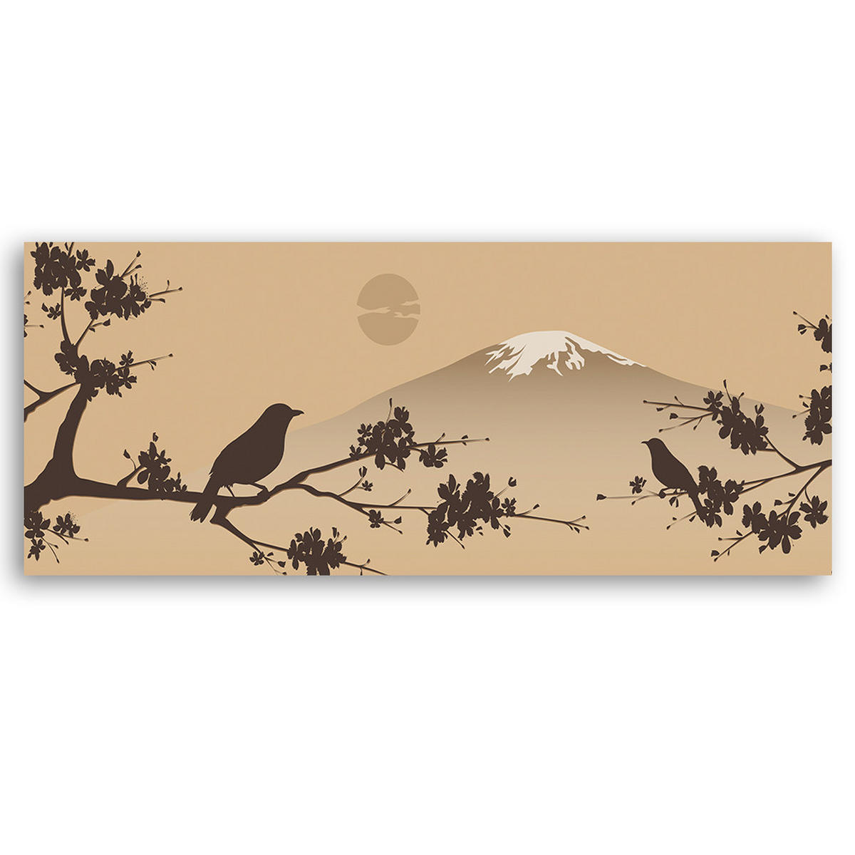 WANDBILD vogel auf einem zweig japan - Beige, Textil (90/30cm) - Feeby