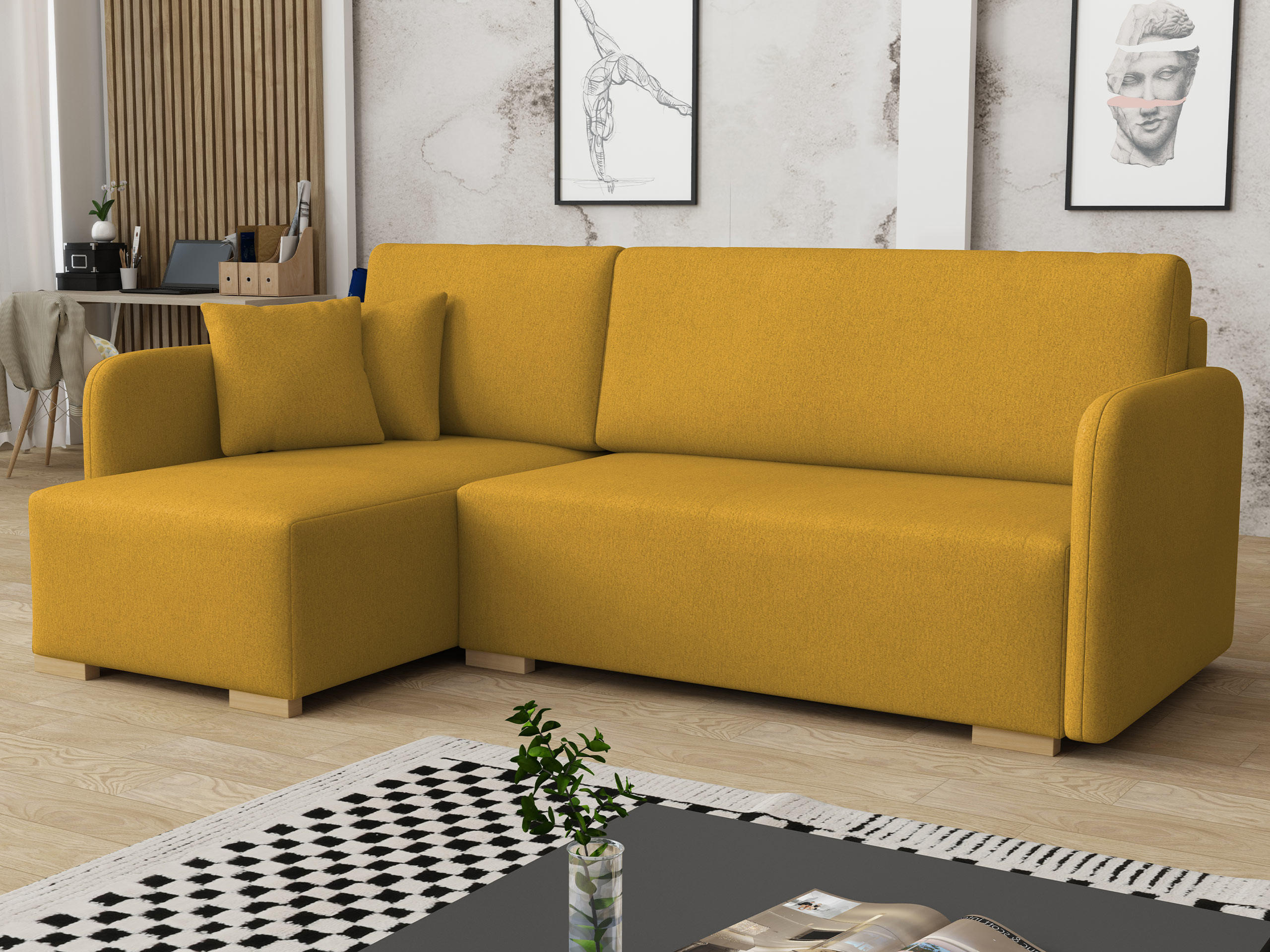 ECKSOFA Como L - Gelb/Naturfarben, Holz/Textil (220/140cm) - MIRJAN24