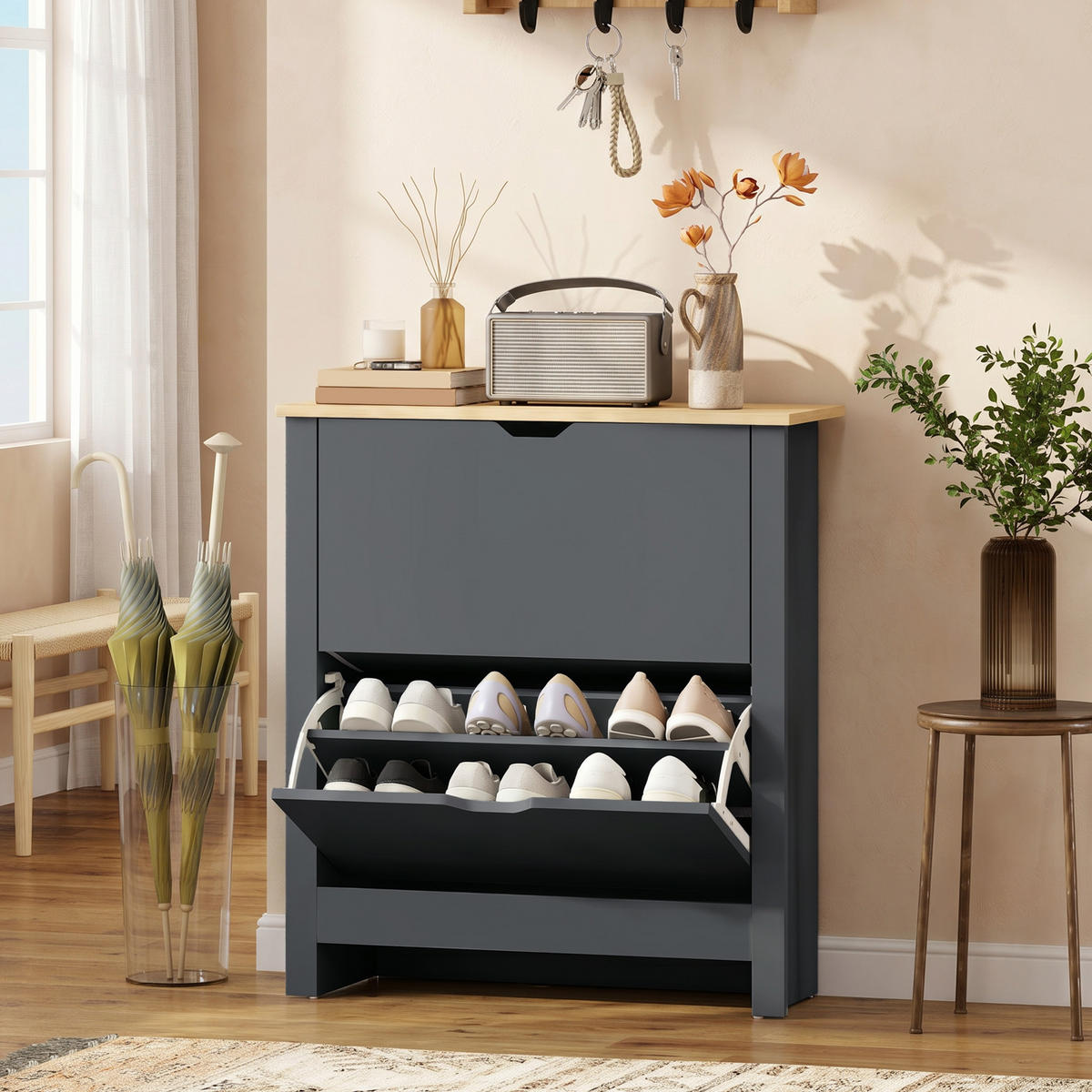 SCHUHSCHRANK Dunkelgrau 26.0/72.0/80.0 cm - Dunkelgrau, Holzwerkstoff (72/80/26cm)