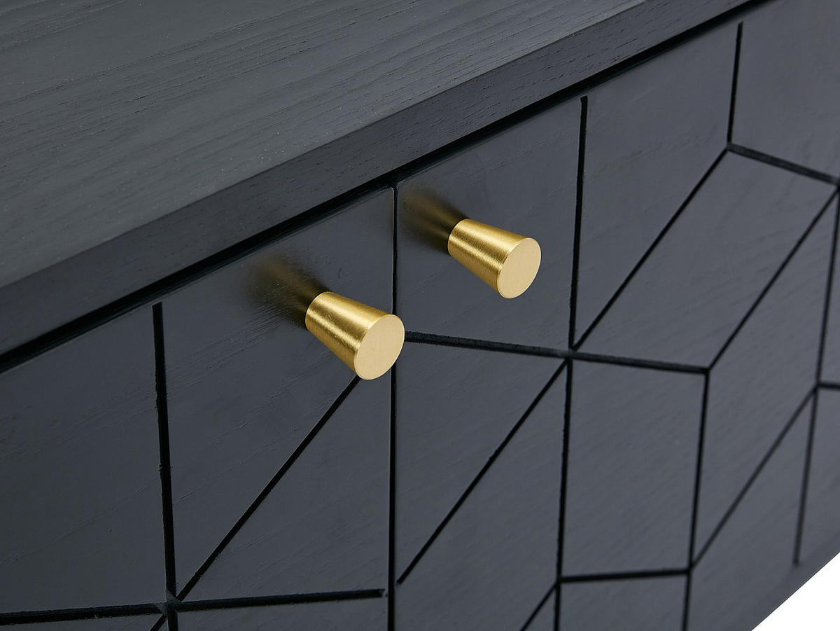 TV-MÖBEL mit 2 Türen & 2 Fächern - Eichenfurnier - Schwarz & Goldfarben - PARIOMA - Schwarz, Holz (150/55/40cm) - Vente-Unique