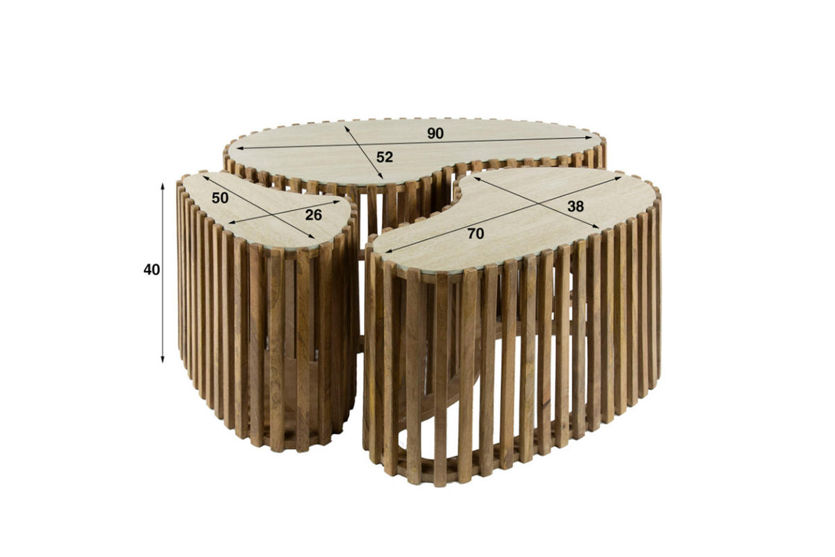 COUCHTISCH-SET LIMAY Weiß Keramik - Braun/Weiß, Mangoholz/Keramik (90/52/40cm) - KAWOLA