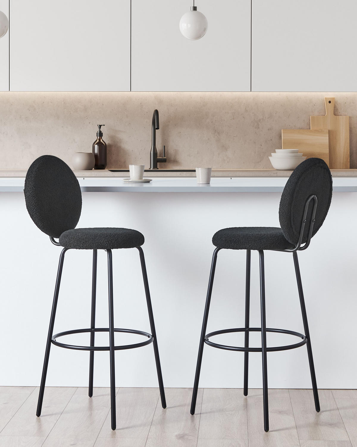 BARSTÜHLEN 2er-Set Schwarz Emery - Schwarz, Textil (43/107/43cm) - Beliani