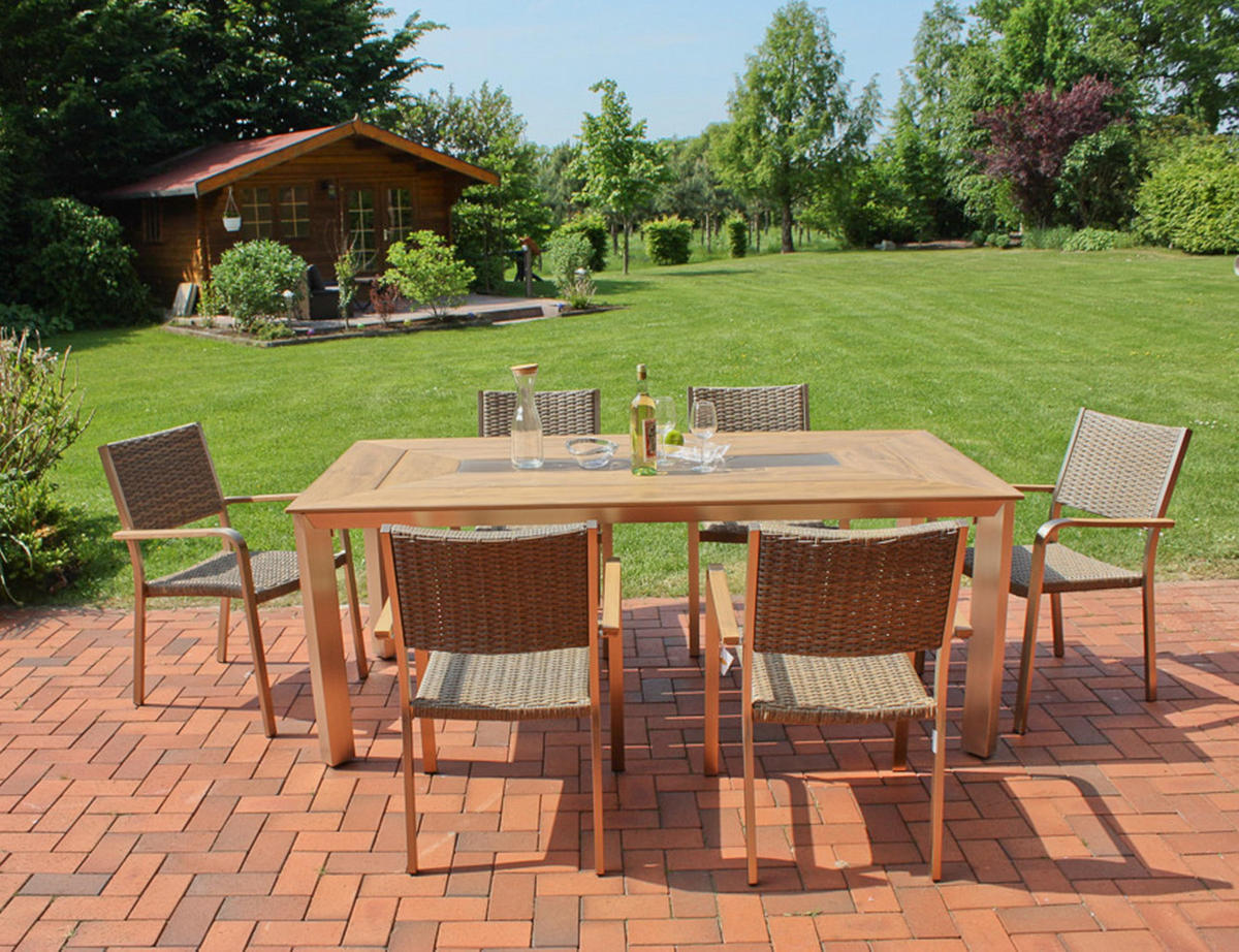 GARTEN-SITZGRUPPE Armin 7-teilig Stuhl Klassik geschlossen Gartenmöbel-Set - Braun, Kunststoff - DELUKE