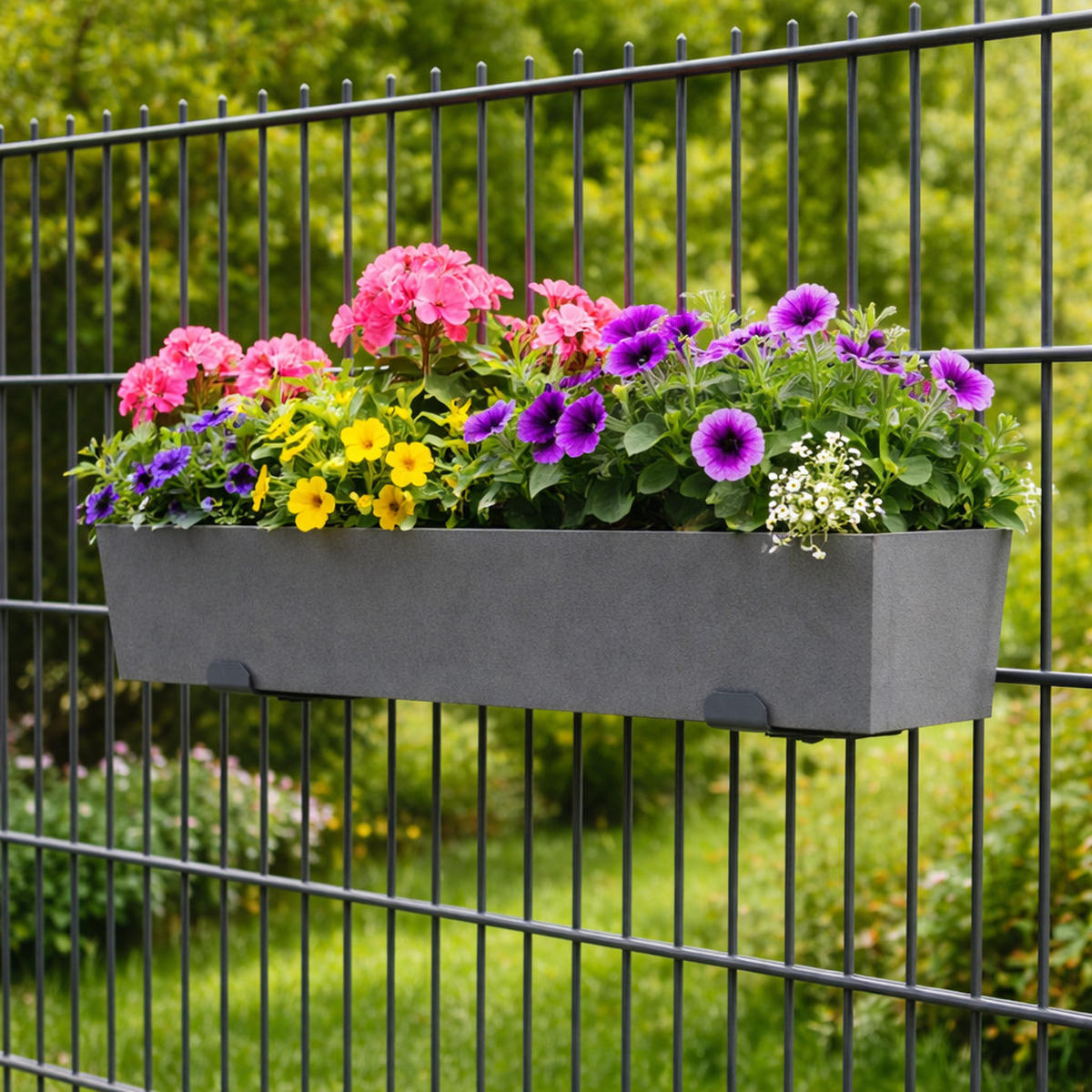 BEFESTIGUNGSSET Blumenkasten Halterung für den Doppelstabzaun Anthrazit (RAL 7016) - Anthrazit, Metall (13/4.4cm) - ZAUNIVERSUM