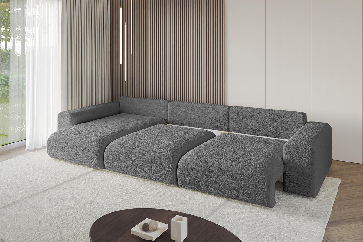 ECKSOFA Ottomane links ESKAR-L 364x176x84 Platinfarben Bouclé - Platinfarben/Schwarz, Holzwerkstoff/Kunststoff (364/176cm) - ALTDECOR