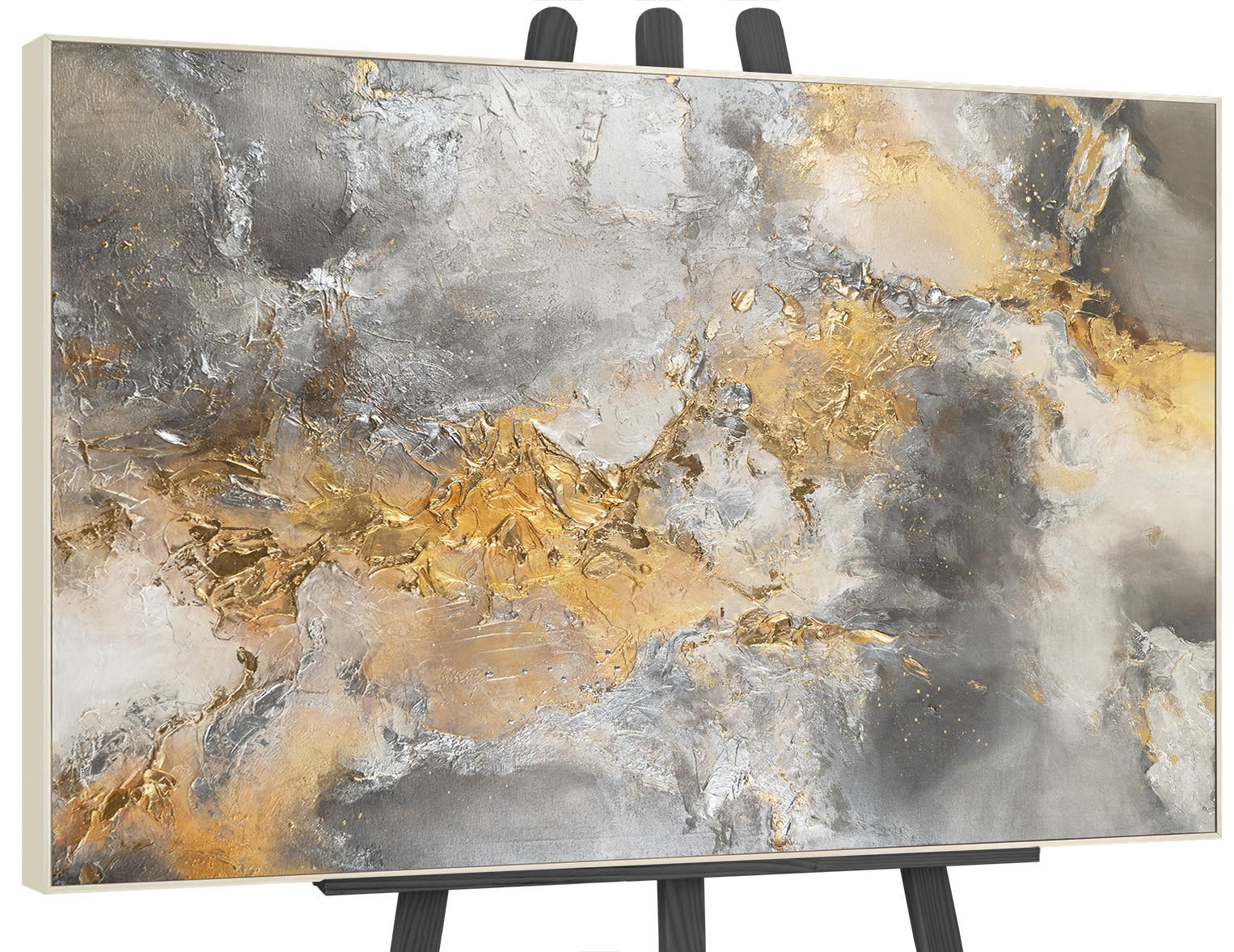 GEMÄLDE Harmonie von Gold und Silber II Schattenfugenrahmen Beige 140x100 cm - Beige, Holz (140/100cm) - YS-art gallery
