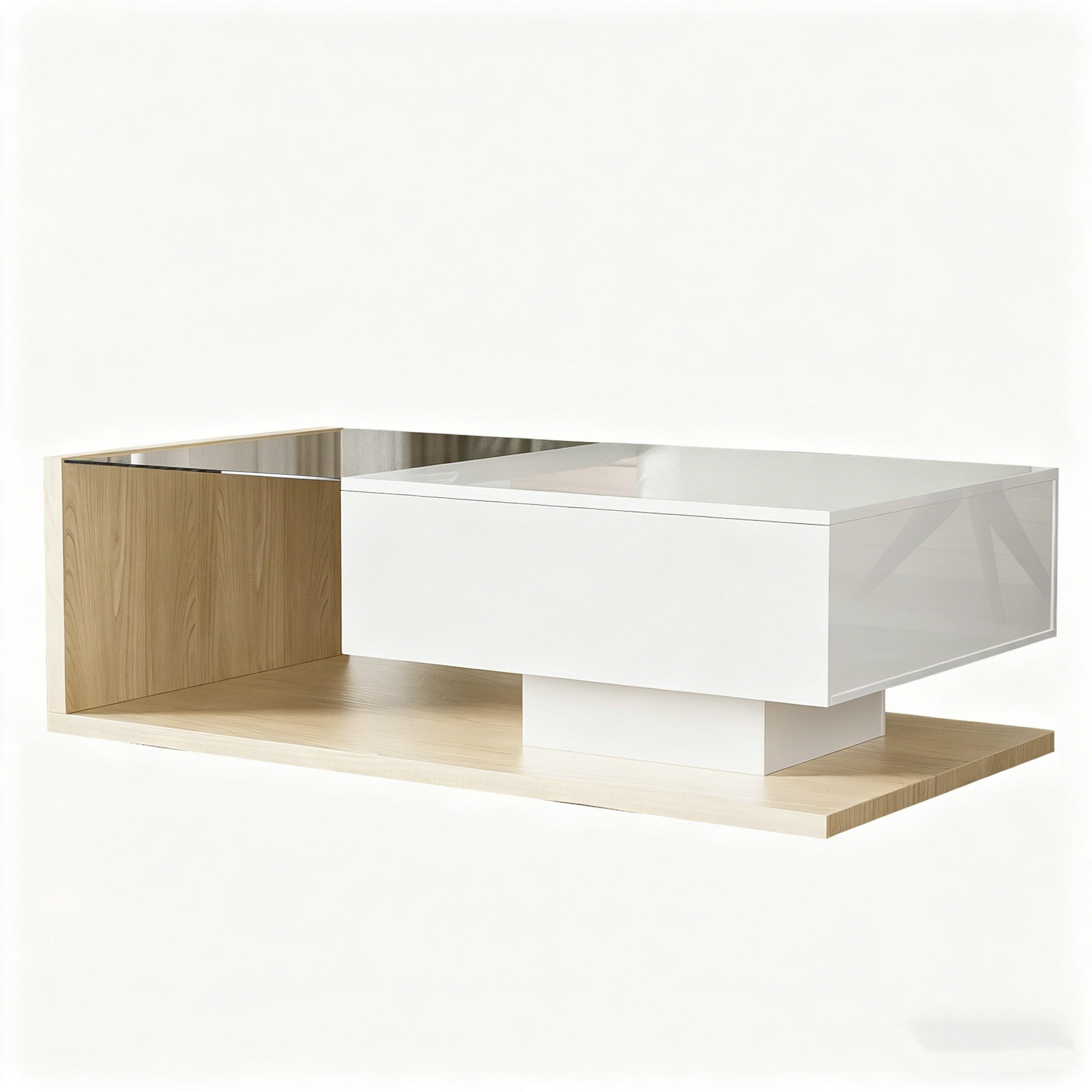 WOHNZIMMERTISCH Hochglanz 105x55x32 cm, Glasplatte, Ablagefach, Modern - Naturfarben, Holz (55/105/32cm) - PARAFTA HOME