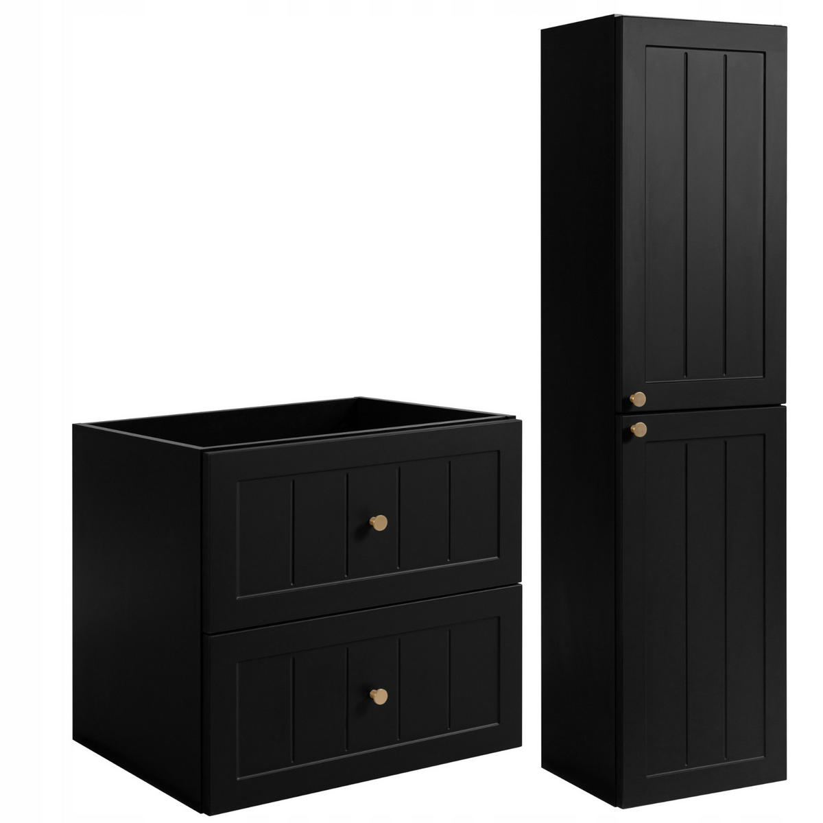 WASCHBECKUNTERSCHRANK + HÄNGESÄULE GUSTO 60cm Matt schwarz - Schwarz, Holzwerkstoff (60/58/46cm) - Rodan