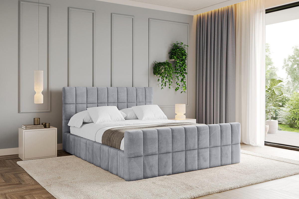 POLSTERBETT mit Bettkasten, Fußteil und Lattenrost, Boxbett mit Matratze H3/H4 - AMEA-Z 120x200 Hellgrau - Hellgrau, Holzwerkstoff/Textil (120/200cm) - ALTDECOR