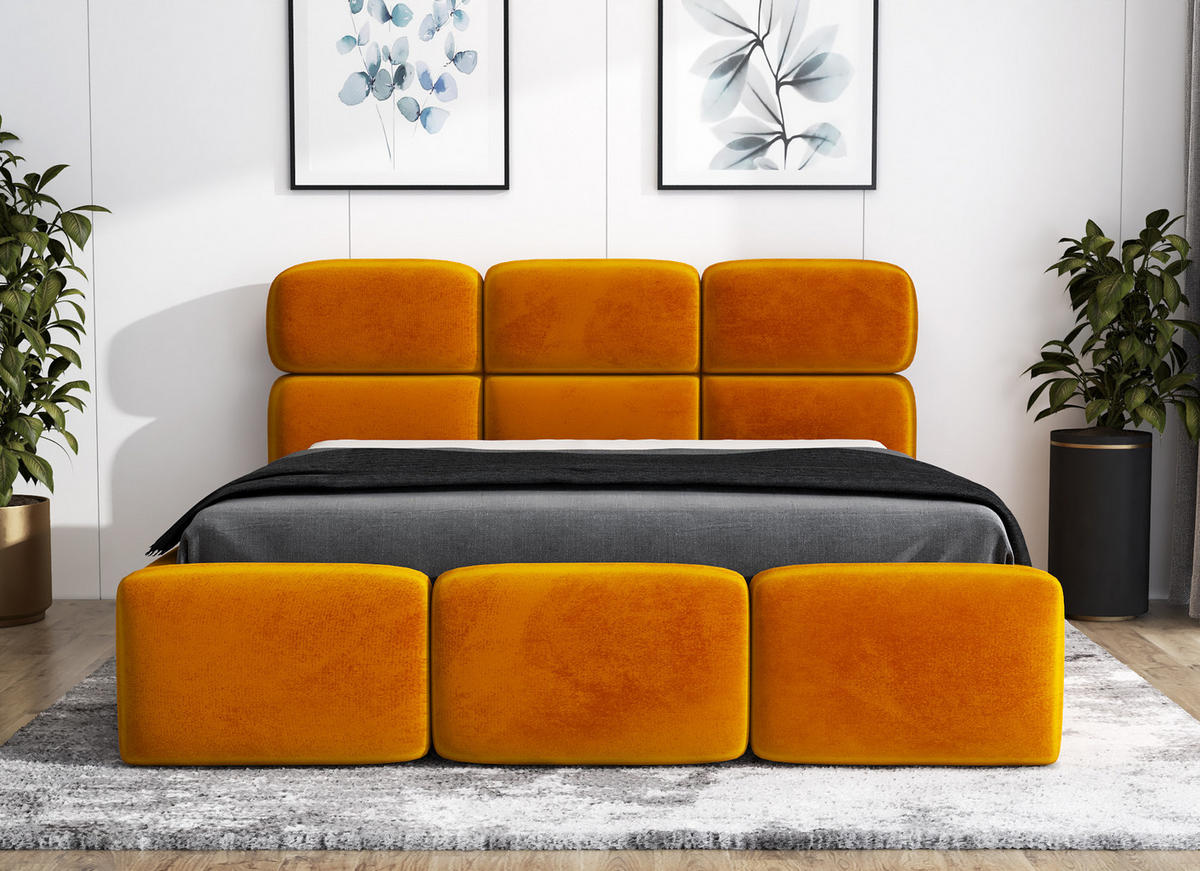 POLSTERBETT MAROKO 90x200 Gelb - Gelb, Textil (90/200cm) - A&J MöbelLand