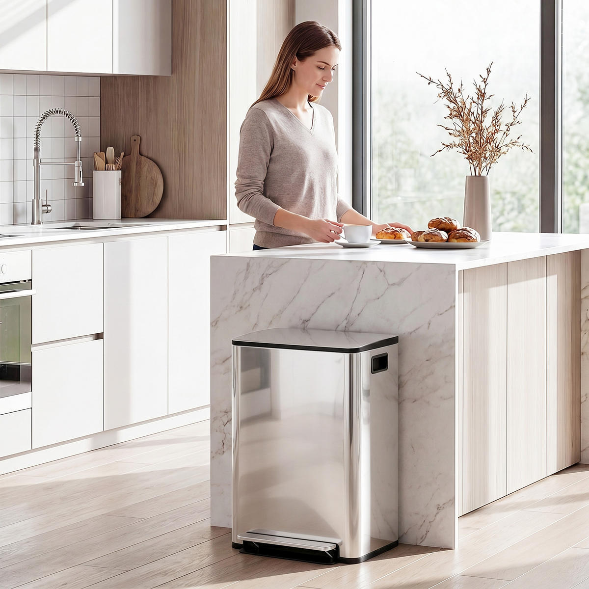 MÜLLEIMER DE-08935 2x30 L, Soft-Close, fingerabdrucksicher Silber - Silberfarben, Metall (37.5/66.8/47.7cm) - ComfortXL